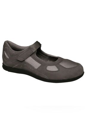 Barefoot Freedom Mary Jane Comfort Shoes Gray Leather Fabric Hook & Loop 9W